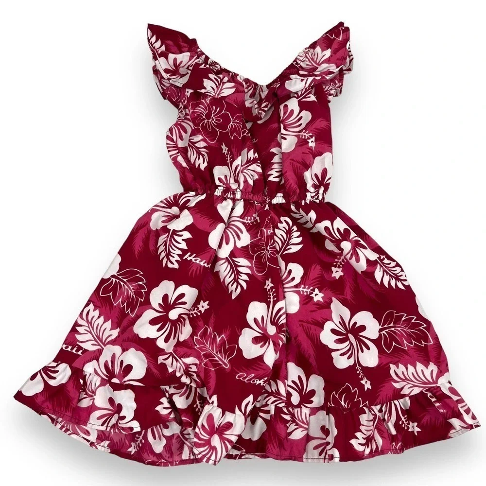 Ali'i Fashions Hawaii Dress Kids Girls 6 Magenta Pink Hawaiian Floral Ruffle - Picture 5 of 10